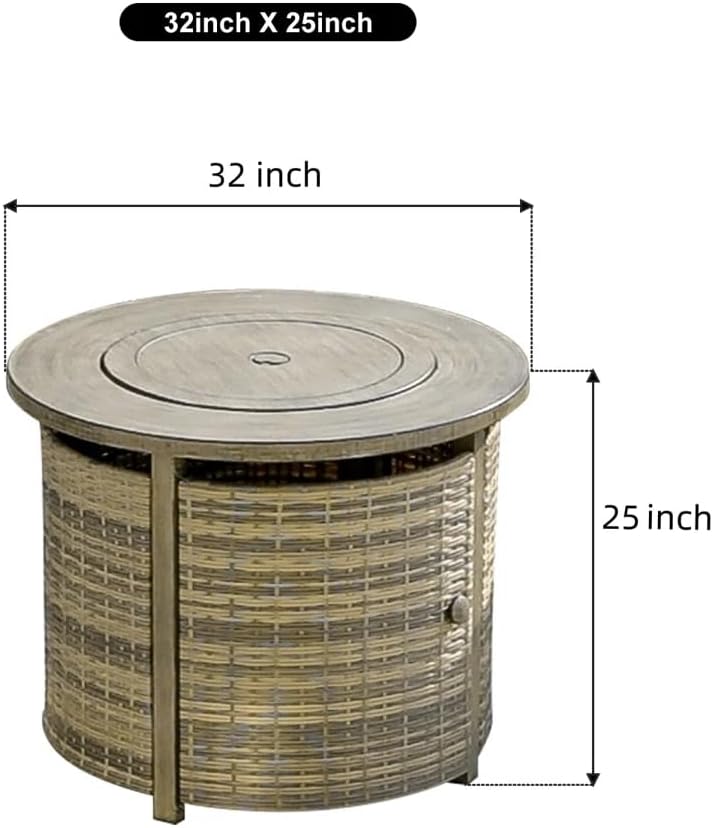 32 inch Propane Fire Pit Table,Wicker Gas Fire Pits Table with Lid & Lava Rocks, 50000 BTU Round Propane Firepit for Outside, Fire Table for Dining,Party, Patio,Yard