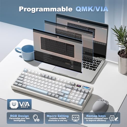 YUNZII IF99 96% Wireless Mechanical Keyboard (White, Gateron Zero Switch) | QMK/VIA Keyboard with LCD Display,Custom Magnetic Badge,8000mAh Battery,Hot Swap Gasket,RGB,for Gaming/Mac/Win - color: White, size: Gateron Zero Switch