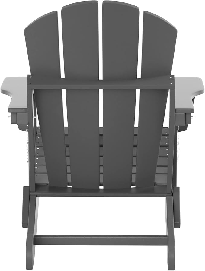 WO Home Furniture Adirondack Chairs Table Set of 3 PCS Outdoor Folding Chairs Coffee Table Weather/UV Resistant for Lawn, Garden, Bon Fire, Balcony (Gray)