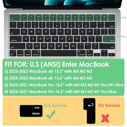 ProElife Keyboard Cover Skin for MacBook Air 13/15 Inch M5 M4, Ombre Gray | US Enter, Ultra Thin (0.26 mm), Silicone Protective Skin, Easy to Apply, Washable & Reusable, Dust-proof, Precision Molded - color: Ombre Gray