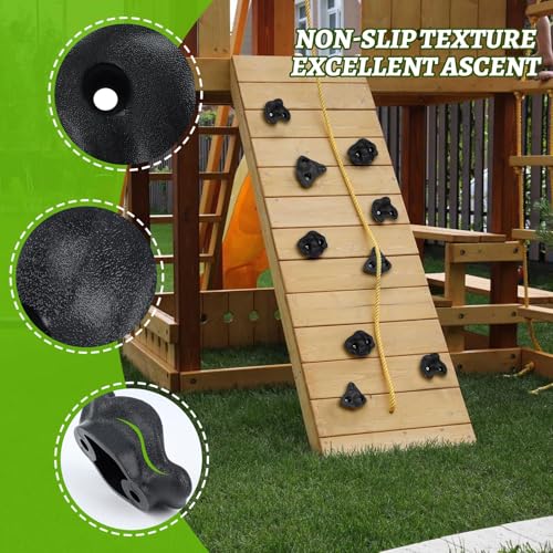 12Pcs Rock Climbing Wall Holds Set with Textured Grip Climbing Stone for Backyard Playgrounds Rock Wall - color: Black