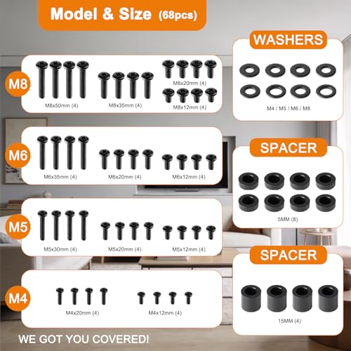 Universal TV Mounting Hardware Screw Kit Set with Box - M4 M5 M6 M8 Screws, Washers & Spacers, Replacement Screws for TV VESA Mounting, Fits Most TV/Monitor up to 80 inch, Strong & Durable
