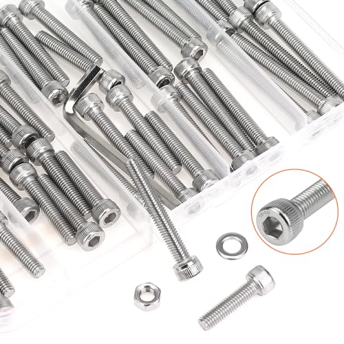 HELIFOUNER 88 Pieces M5 x 20mm /25mm /30mm /35mm /40mm, Hex Socket Head Cap Screws Bolts Washers Nuts Kit with Hex Wrench, 304 Stainless Steel - size: M5 Screw Kit (88 PCS)