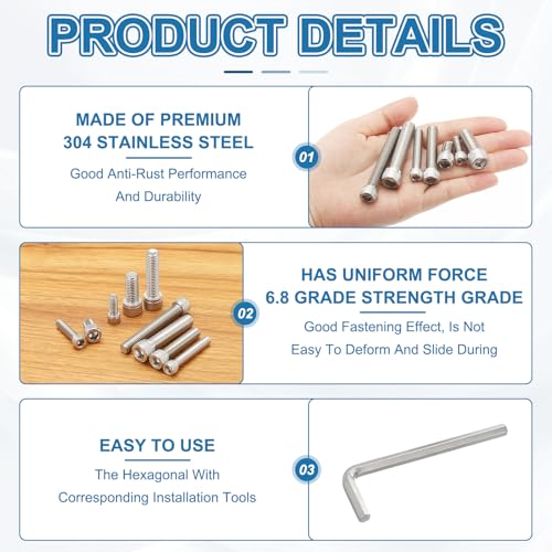 PATIKIL 3/8"-16 x 1-1/4" Socket Head Screws Cap Bolt, 10Pcs 304 Stainless Steel Hexagon Socket Screws with Hex Wrenches Full Thread for Road Bicycle Mountain Bike Auto, Silver/Black - color: Silver/Black, size: 3/8"-16 x 1-1/4"