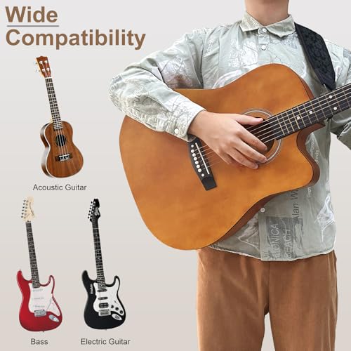 Guitar Strap and Bass Strap, Embroidered Guitar Strap, Adjustable Strap Length, Equipped with 3D Sponge Filled Foam Pad, Comes with 4 Picks + 2 Strap Locks, Best Gift for Guitar Players, Black - color: Black Embroidery