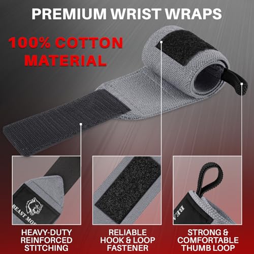 TECEUM Elastic Cotton Weightlifting Wrist Wraps with Thumb Loops, 1 Pair - color: Gray, style: 12" – Queen of Lifts