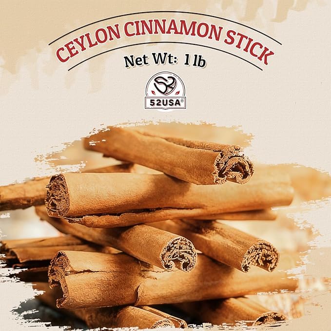52USA Ceylon Cinnamon Sticks – 1 lb Whole Cinnamon, Non-GMO & Kosher, True Ceylon from Sri Lanka for Baking, Cooking & Beverages