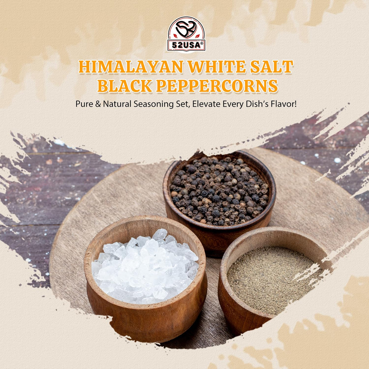 52USA Himalayan Salt Coarse Grain (39 oz) + Whole Black Peppercorns (18 oz) – Salt & Pepper Grinder Refill Set