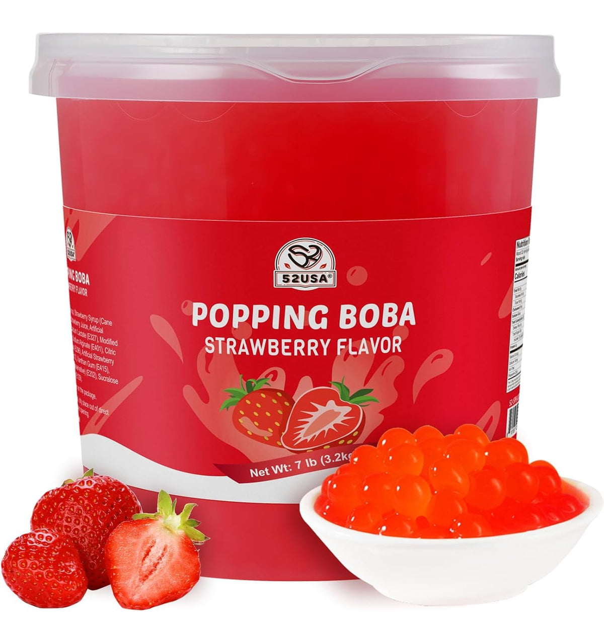 52USA Strawberry Popping Boba Pearls 7.05 lb (3.2 kg) – Bursting Boba for Bubble Tea, Drinks & Desserts