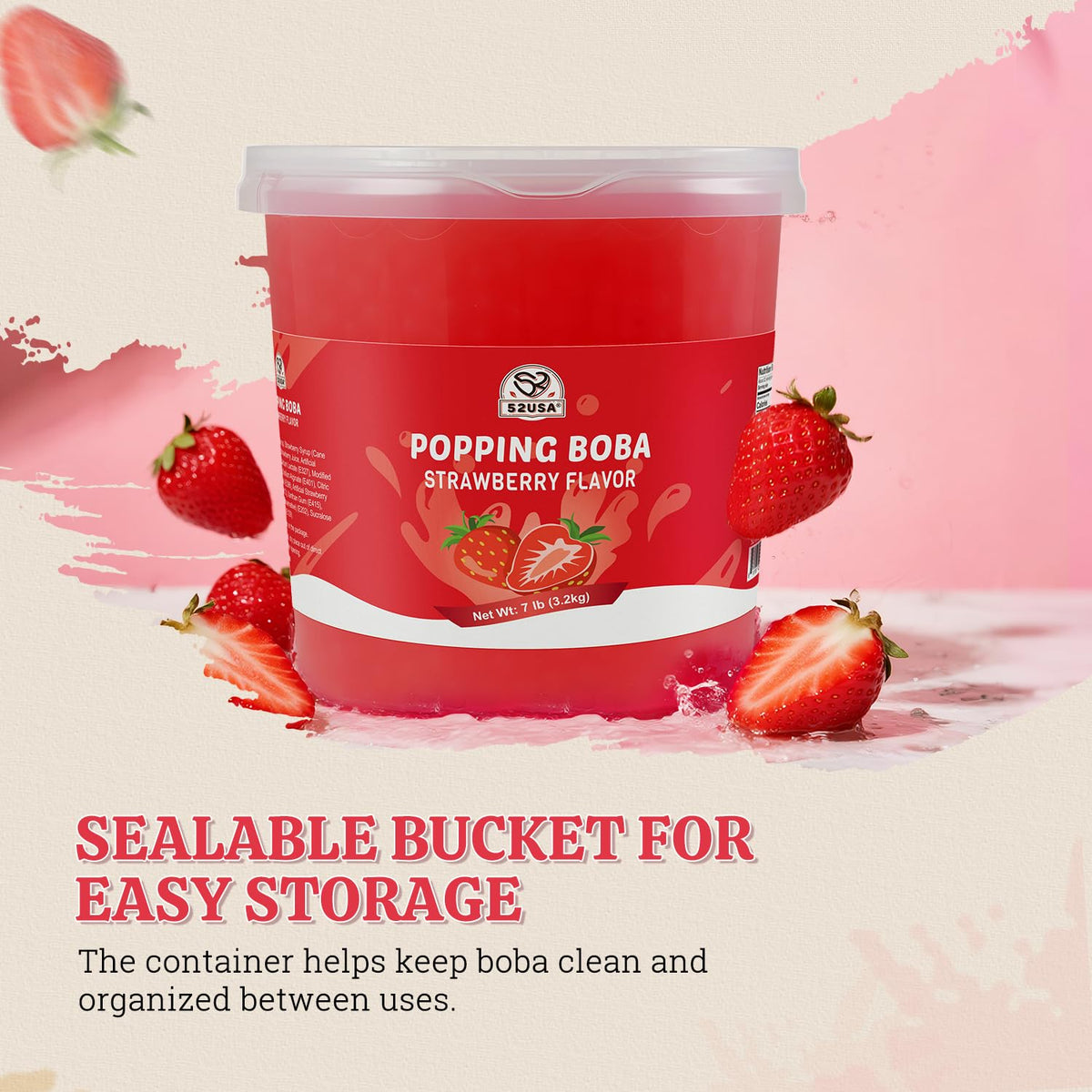 52USA Strawberry Popping Boba Pearls 7.05 lb (3.2 kg) – Bursting Boba for Bubble Tea, Drinks & Desserts