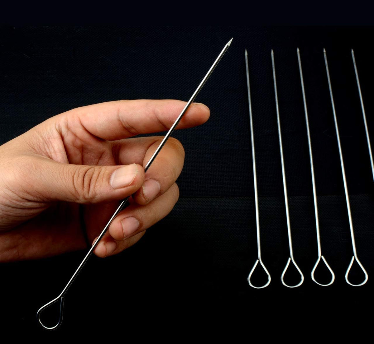 50pcs 8Inch Stainless Steel Skewers,Roast Goose Needle Barbecue,BBQ Skewer Sticks,Packed in a plastic Box for BBQ Grilling Kebob Meat Chicken Vegetable Appetiser
