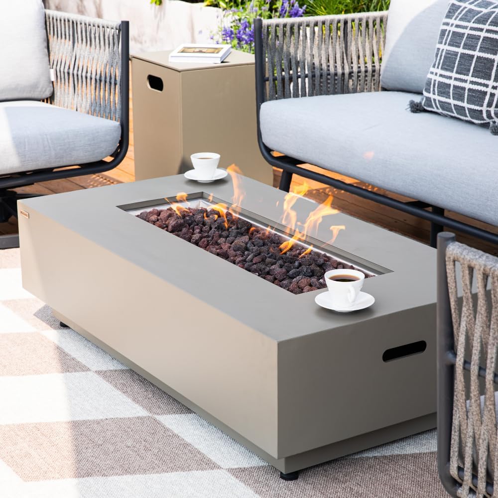 Westwood 50” Propane Fire Pit Smokeless Firepit Converts to Outdoor Gas Fire Pit for Outside Patio Firepit Table Includes Windscreen Rain & Tank Cover Lava Rocks Lid CSA Certified