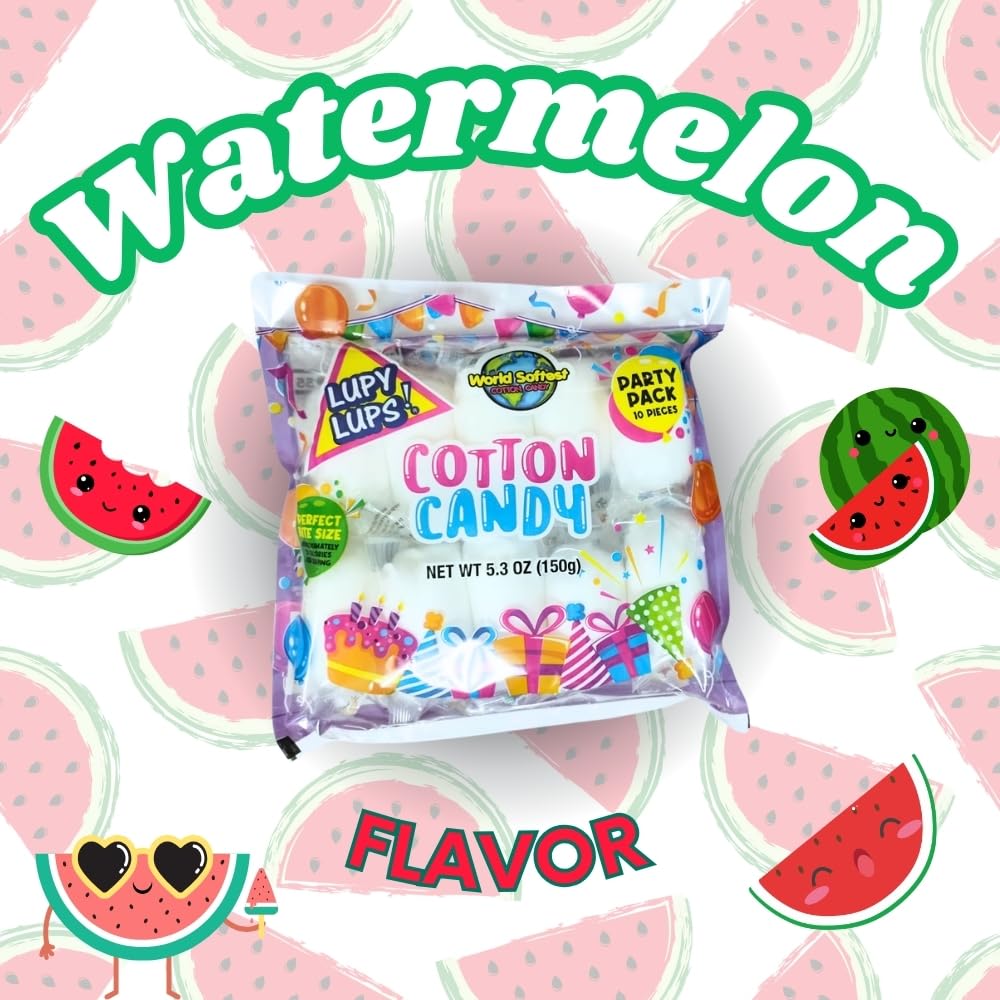 Cotton Candy 30 Pack Watermelon Flavor - 0.5 oz Each - LUPY LUPS! - Individually Wrapped Small bags - Perfect for Stockings, Treats, Party Favors
