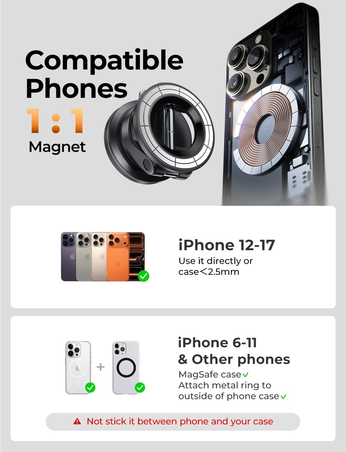LISEN for MagSafe Car Mount [3800gf Strong Magnet&90+LBS Suction] 360° Adjustable Vacuum Magnetic Phone Holders for Your Car, for iPhone 18 Pro Max 17 16 15 14 13 12 Plus Air for Shower All Smartphone