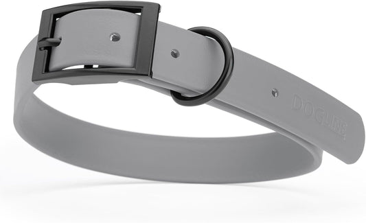 Dogline Biothane Waterproof Dog Collar Strong Coated Nylon Webbing with Black Hardware Odor- Proof for Easy Care Easy to Clean High Performance Fits Small Medium or Large Dogs, Battleship Gray