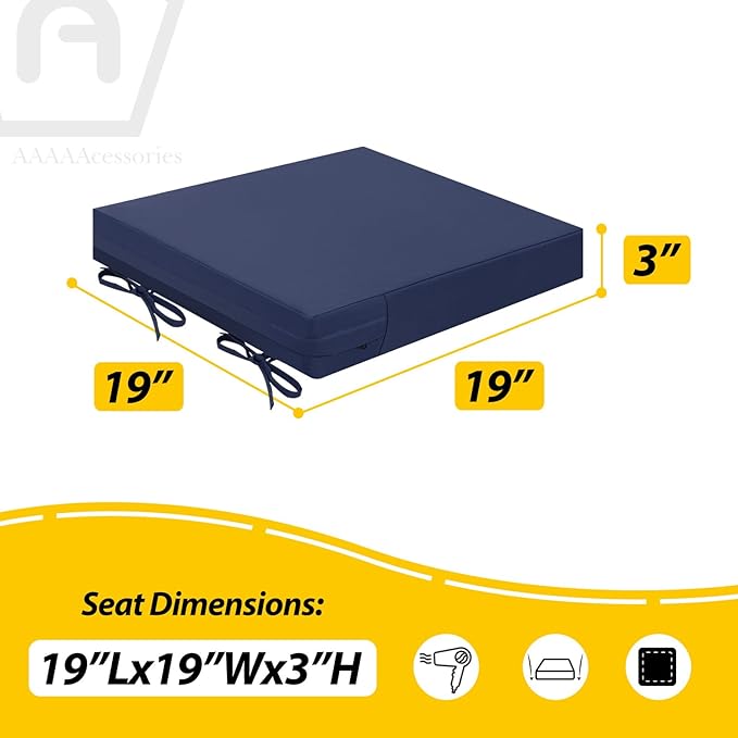 AAAAAcessories Outdoor Seat Cushions for Chairs, Waterproof, Fade-Resistant Patio Furniture Replacement Cushions, 19" x 19" x 3", Set of 2, Navy Blue
