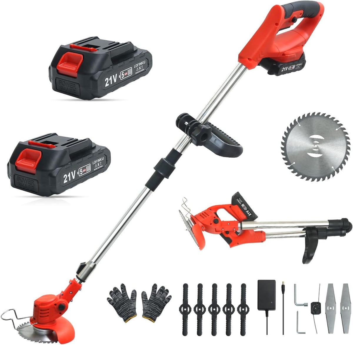 Cordless Weed Wacker,Electric Weed Eater,2 Batteries,Grass Trimmer Cordless,Weed Erimmer Red