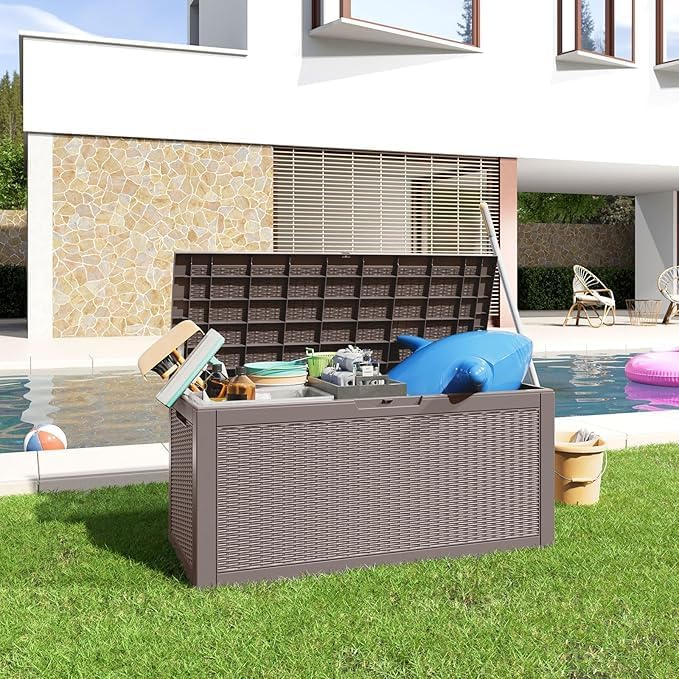 100 Gallon Outdoor Storage Box – Waterproof Deck Box for Garden & Patio,Light Brown