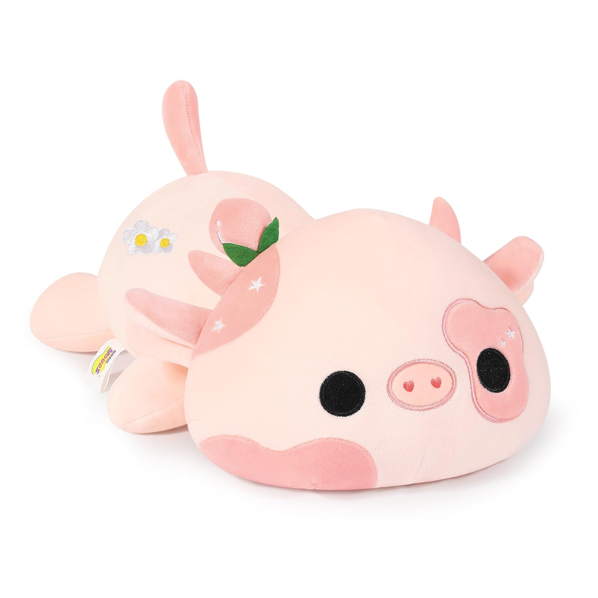 Onsoyours Cute Cow Plushie, Soft Stuffed Peach Cow Squishy Plush Animal Toy Flower Cow Pillow for Kids (Peach Cow, 12")