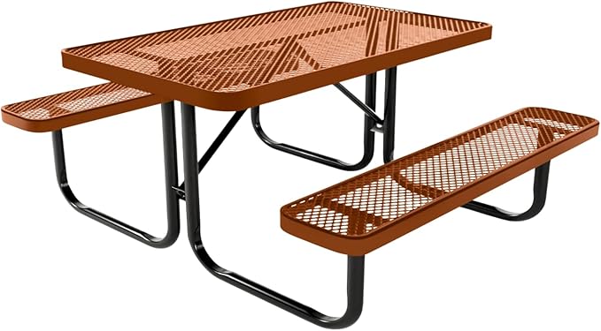 Heavy-Duty Portable Outdoor Kids Table, Expanded Metal Kids Picnic Table, Commercial-Grade Picnic Table, Made in America (4ft Rectangular, Childrens, Textured Copper)