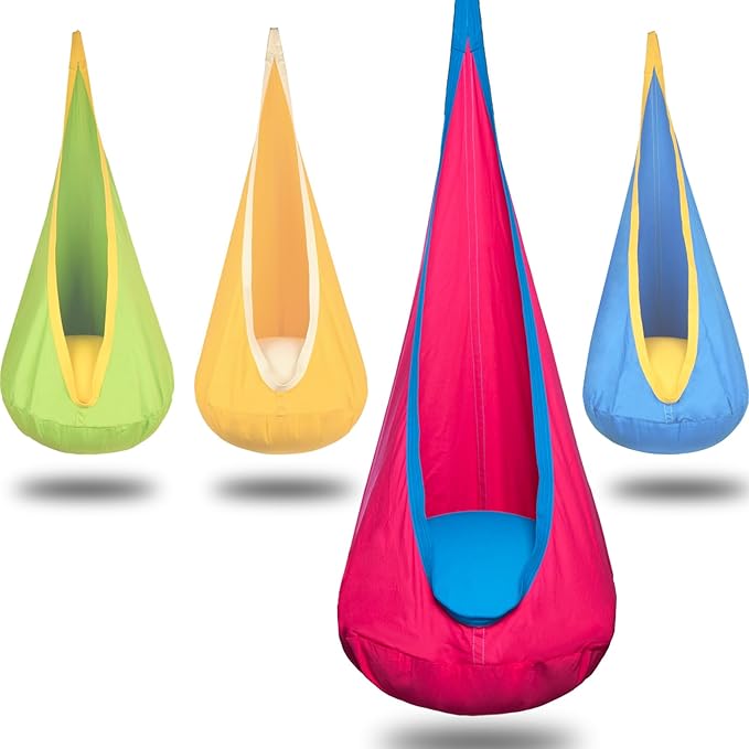 Kids Pod Swing Hanging Seat Child Hammock Chair Indoor and Outdoor Sensory Swing 100% Cotton Loading Capacity 170 lbs (Pink)