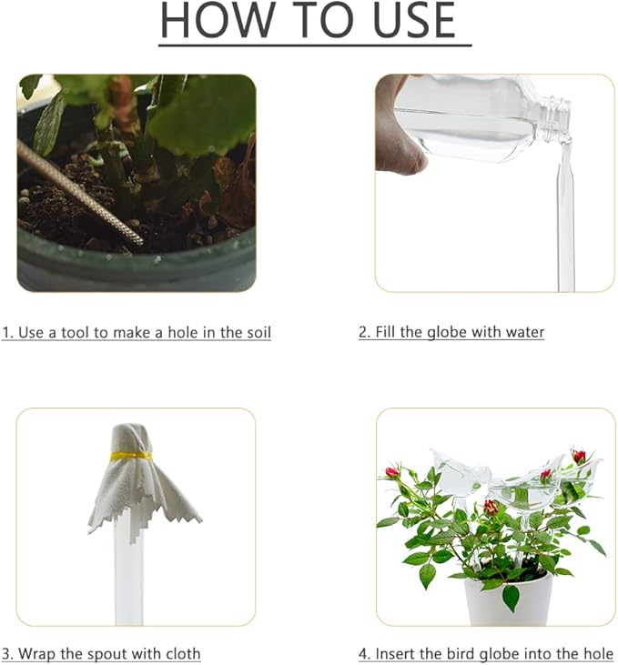 Glass Plant Watering Globes, Self Watering Globes Bird Shape, Self Watering Planter Insert, Plant Watering Devices, Automatic Plant Waterer Indoor, Watering Bulbs, 2 Pack