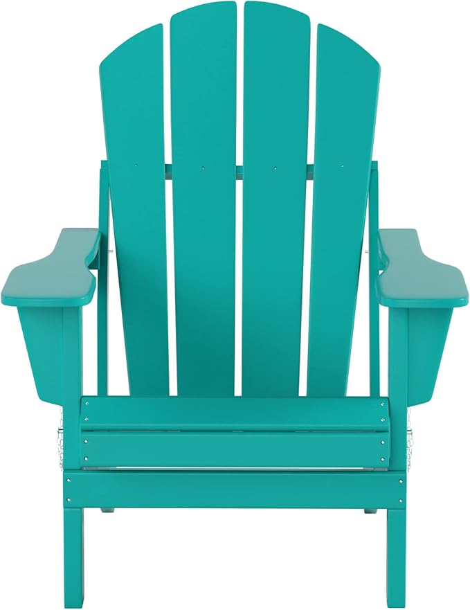 WO Home Furniture Adirondack Chairs Table Set of 3 PCS Outdoor Folding Chairs Coffee Table Weather/UV Resistant for Lawn, Garden, Bon Fire, Balcony (Turquoise)