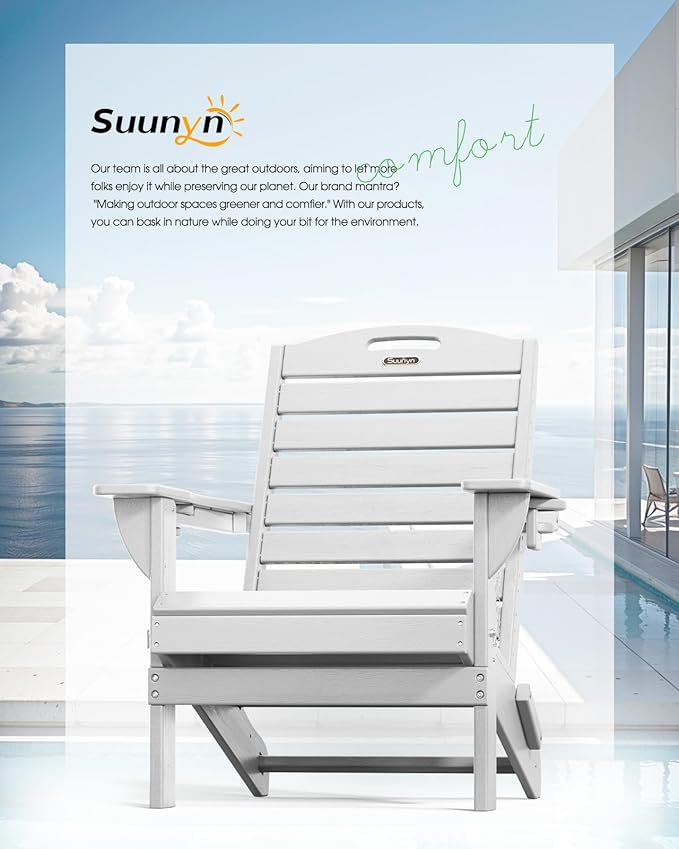 Adirondack Chairs Set of 4, Outdoor Fire Pit Chairs, HDPE All-Weather Adirondack Chairs with Cup Holder, Lawn Chair for Deck, Patio, Garden (White)