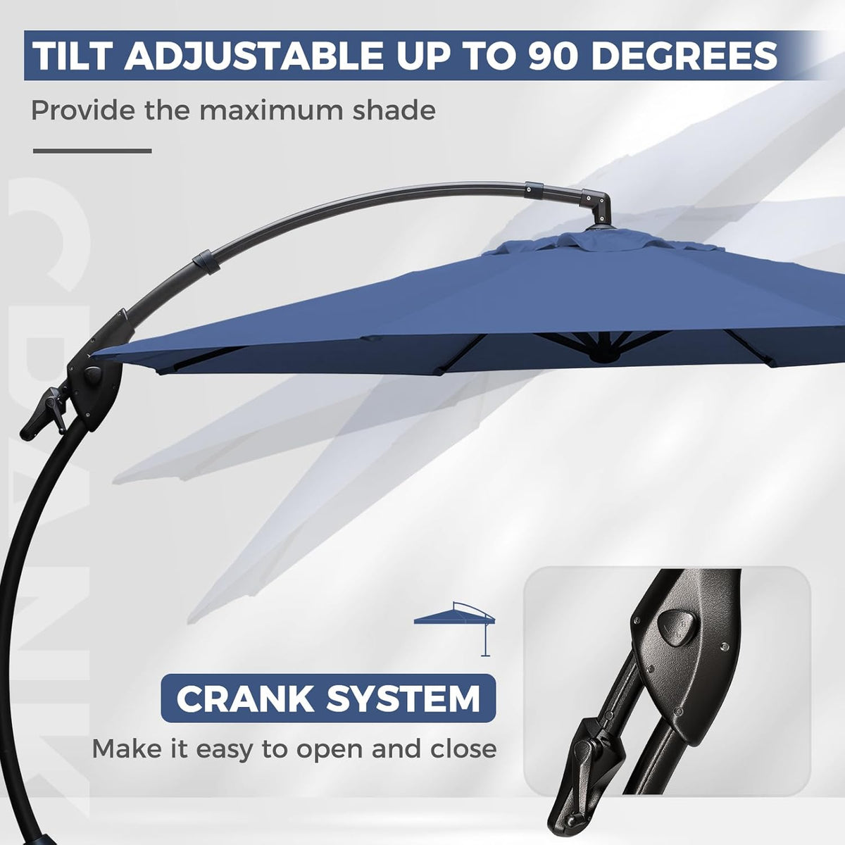 Grand patio 12FT Outdoor Offset Umbrella with Base & Cover Patio Aluminum Round Cantilever Umbrella for Garden Deck Poolside (Navy Blue, 12 FT)