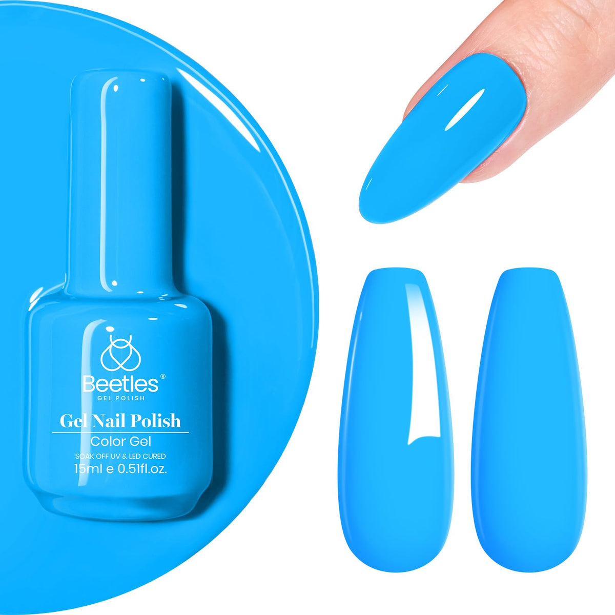Beetles Blue Gel Nail Polish, 1 Pcs 15Ml Bright Blue Gel Nail Polish, Navy Blue Nails Polish Soak Off Nail Art Manicure Salon Ho