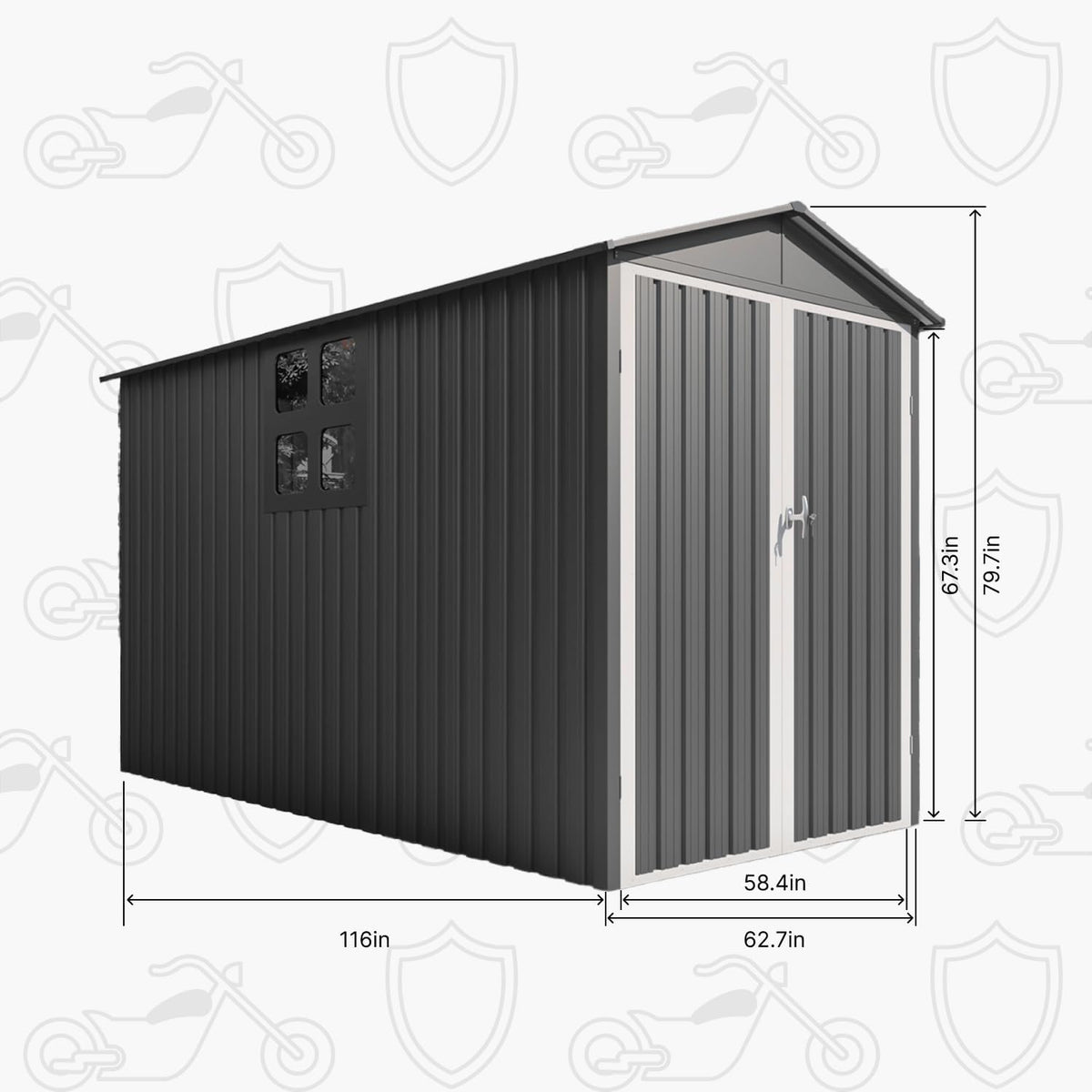 5’ x 10’ Motorcycle Storage Sheds, Metal Shelter & Garage with Windows and Lockable Door Handle, Heavy Duty Vehicle Shed for All Weather, Anthracite with White Trim