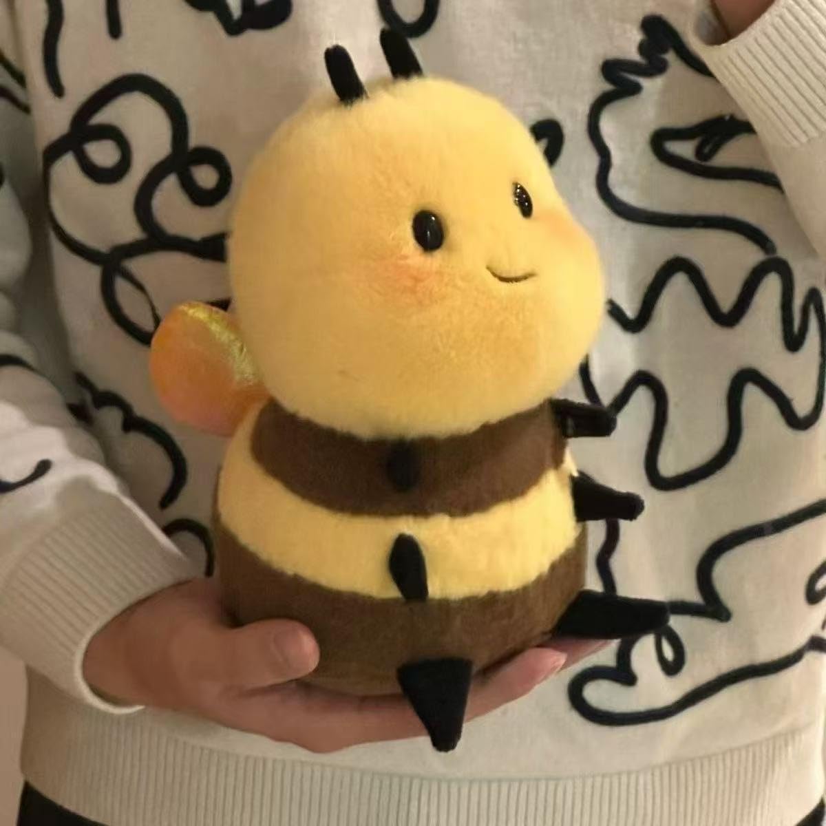 RHHSSE Chubby Smiling Bee Plush, Lucky Soft Bumblebee Plush Toy, Cute Bee Stuffed Animal, The Best Gift for Child and Partners(8 inch)