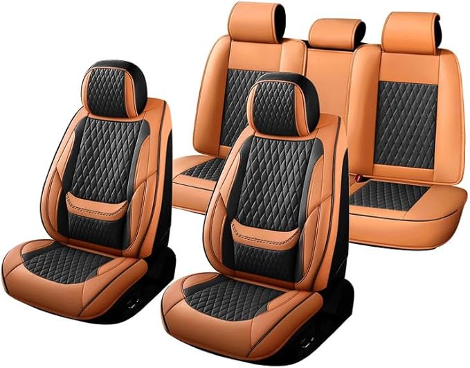 Car Seat Covers Full Set Custom Fit for Ford Bronco Sport 2021-2026 - Premium Faux Leather with Lumbar Support | Breathable, Waterproof, Anti-Slip, Durable (Black&Brown,Full Set)