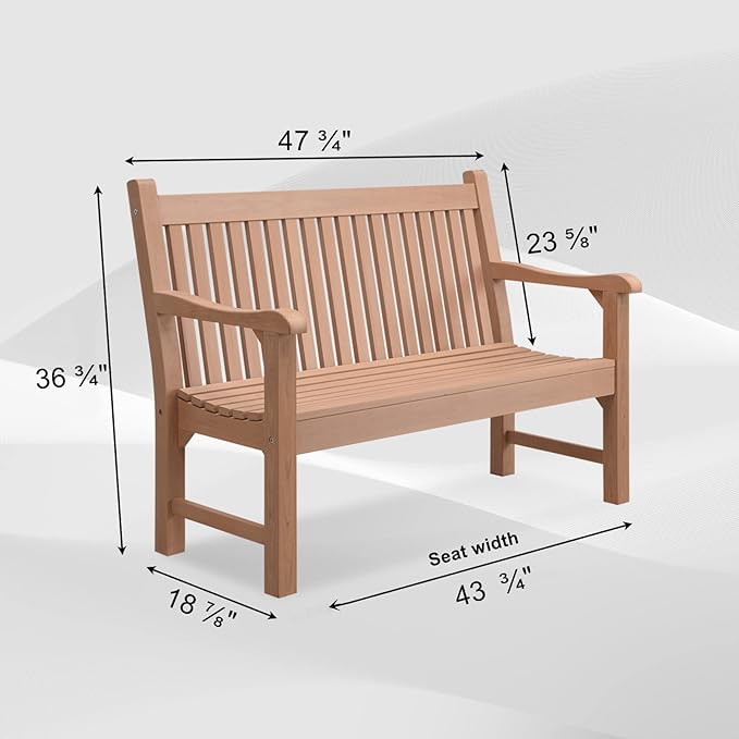 Psilvam 2-Person Poly Lumber Outdoor Bench with 700 Lbs Weight Capacity – Weatherproof Garden Seating for, Balcony Porch & Park, All-Weather Fade-Resistant Patio Furniture (Teak Color)