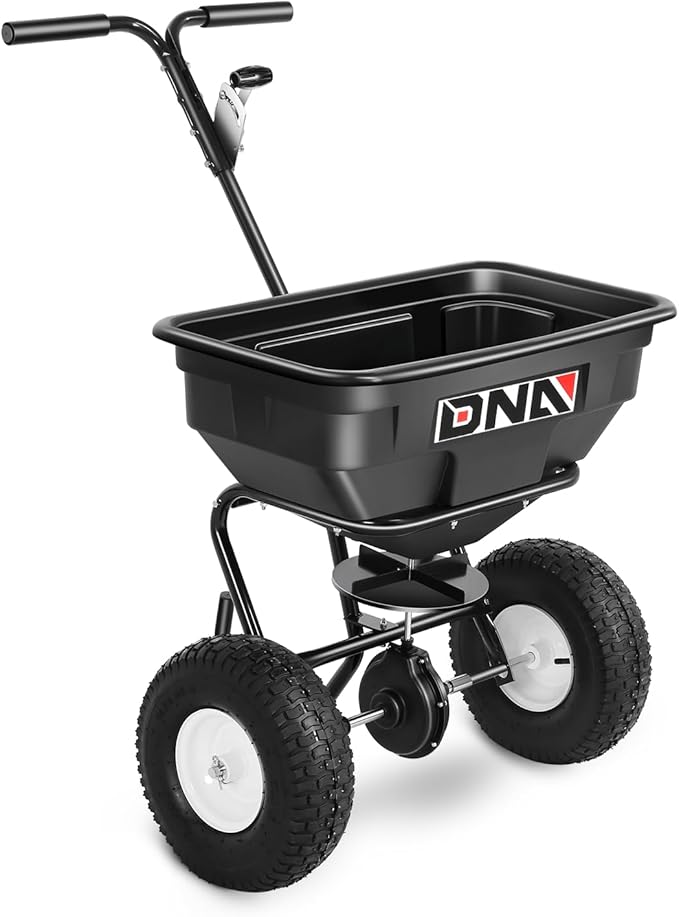 DNA MOTORING Walk Behind Push Broadcast Spreader,125 LB / 60L Capacity, Multi Use Tool for Fertilizer, Grass Seed, Salt, Ice Melt, Lawn and Garden Seeder, with Wheels, TOOLS-00611
