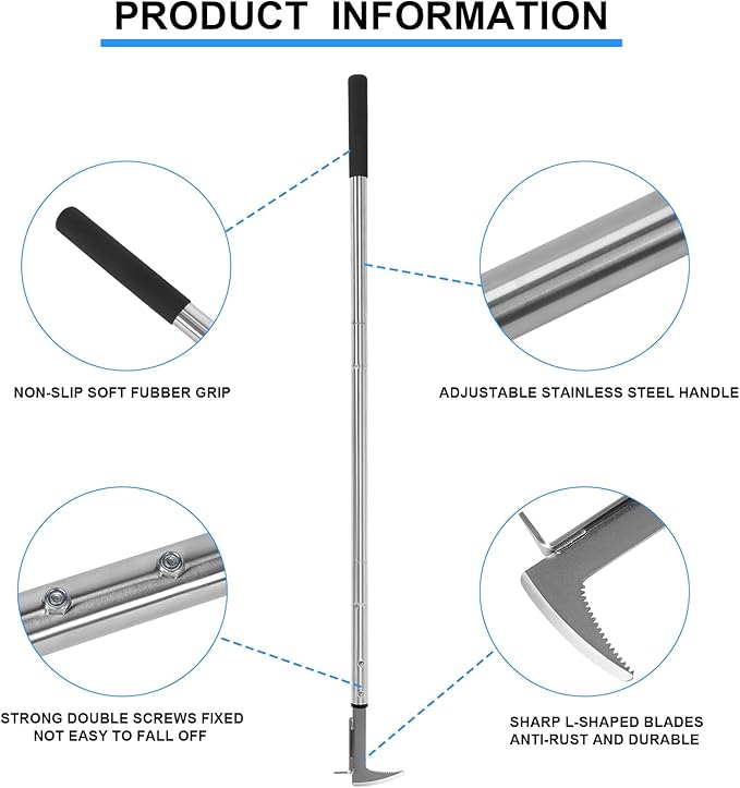 Crack Weeder, Stainless Steel Manual Crevice Weeding Tool, Long Handle Weed Grabber Remover, L-Shaped Manual Weeder Puller, Durable Crevice Weeding Tool for Sidewalk Garden Patio Lawn