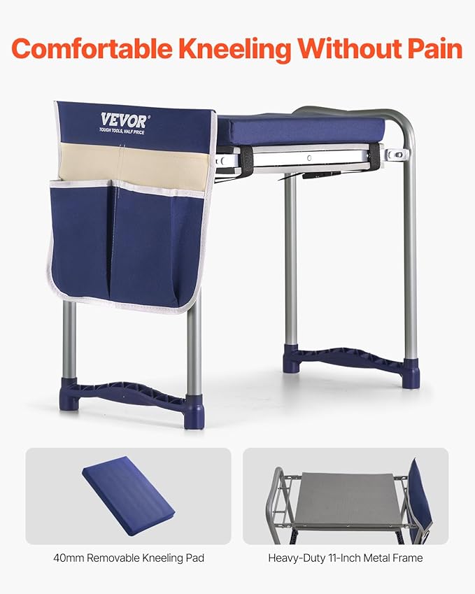 VEVOR Large Folding Garden Kneeler and Seat Heavy Duty, Widened 10" EVA Foam Pad, Portable Garden Stool with Tool Bags, Gardening Bench to Relieve Knee & Back Pain, Gifts for Seniors, Women, Parents