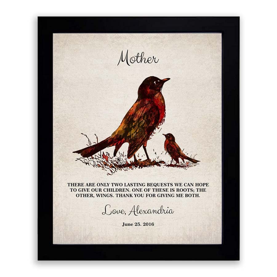 Lucky Tusk Thank You Gift For Mom Lasting Bequests Roots Wings Mother's Day Gift From Daughter or Son Watercolor Birds #1218,