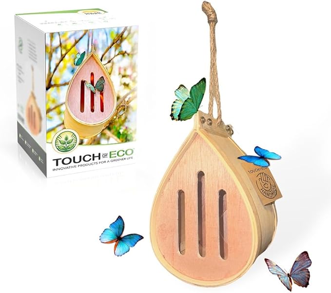 Pollinating Palace-Wooden Hanging Butterfly House, Natural Habitat to Attract Butterflies to Your Garden and Yard