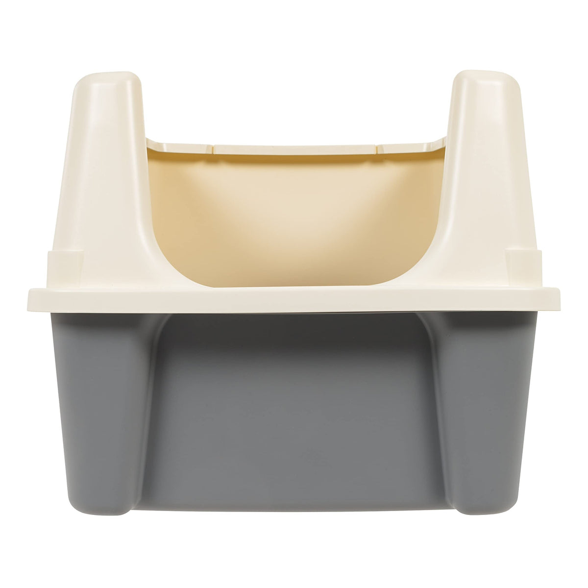 Amazon Basics Large Cat Litter Box with High Sides, Open Top for Easy Access, Includes Scoop with Storage, 19" x 15" x 11.75", Grey/Beige