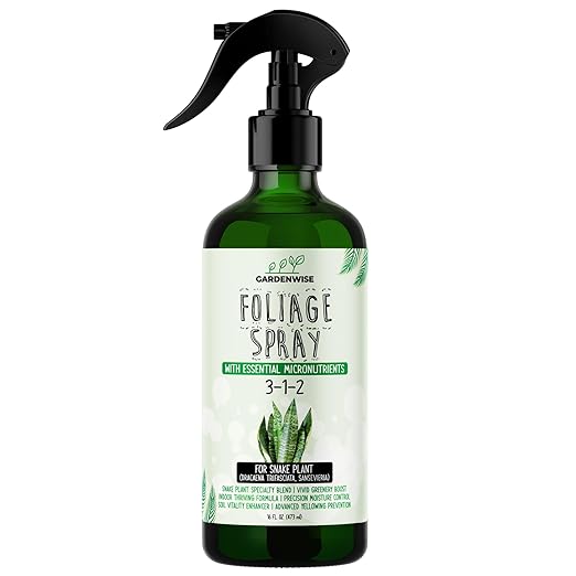 Professional Foliar Plant Spray with Essential Micronutrients 3-1-2 for Snake Plants, Dracaena trifasciata, Sansevieria - Liquid Fertilizer - Plant Food - Plant Shine - Plant Care (16 OZ)