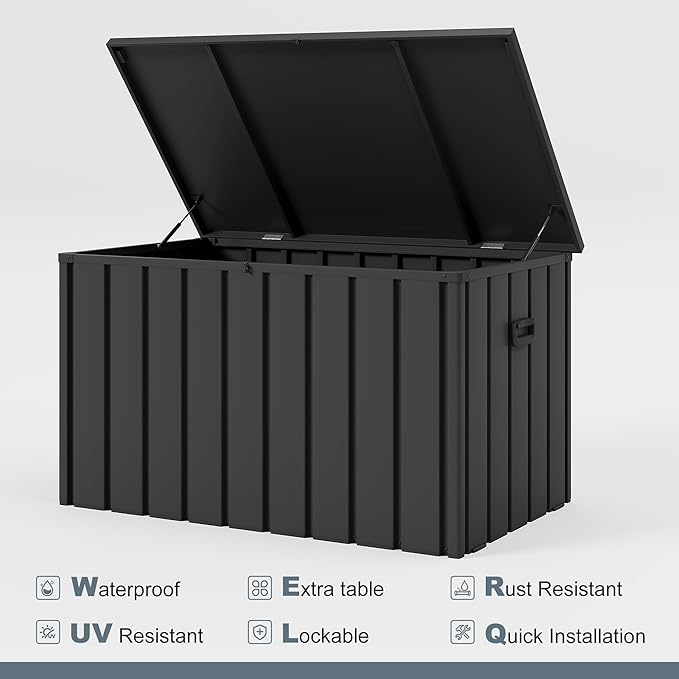 PURPLE LEAF Outdoor Deck Box 120 Gallon Waterproof Lockable Storage Box Container with Lid Deck Organization for Patio Cushions Side Table Pool Accessories Garden Tools, Gray