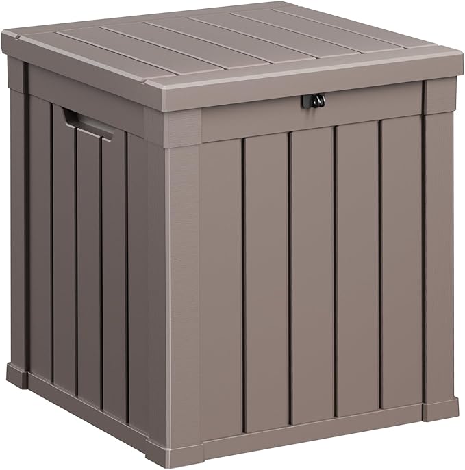 40 Gallon Resin Deck Box, Lockable Patio Outdoor Storage Box for Furniture, Garden Tools and Tools Storage, Waterproof Outside Storage Boxes - Grey