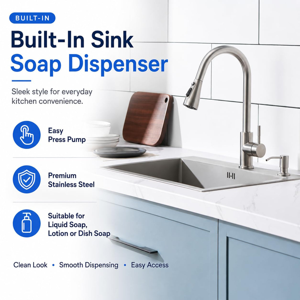 Soap Dispenser for Kitchen Sink, Built in Soap Dispenser Brushed Nickel