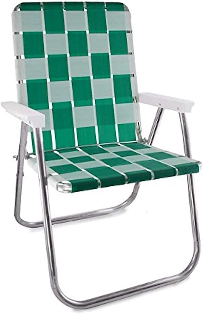 Lawn Chair USA Folding Aluminum Outdoor Patio Lawn Chair | Heavy-Duty Webbed Chairs for Camping, Sports, Beach, Yard & Tailgating | Lightweight Portable | Classic - Green/White