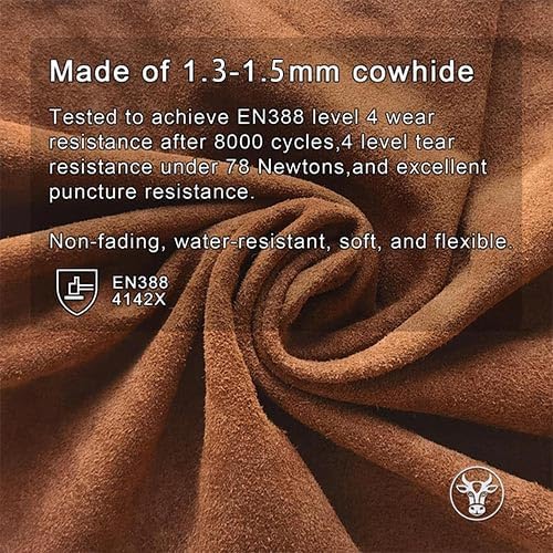 12 Pairs Bulk Leather Work Gloves for Men or Women for Gardening, Construction, Truck, Driving, Farm, Ranch, Woodworker, Soft, Cowhide Thickened, Water Resistant, Brown, Medium