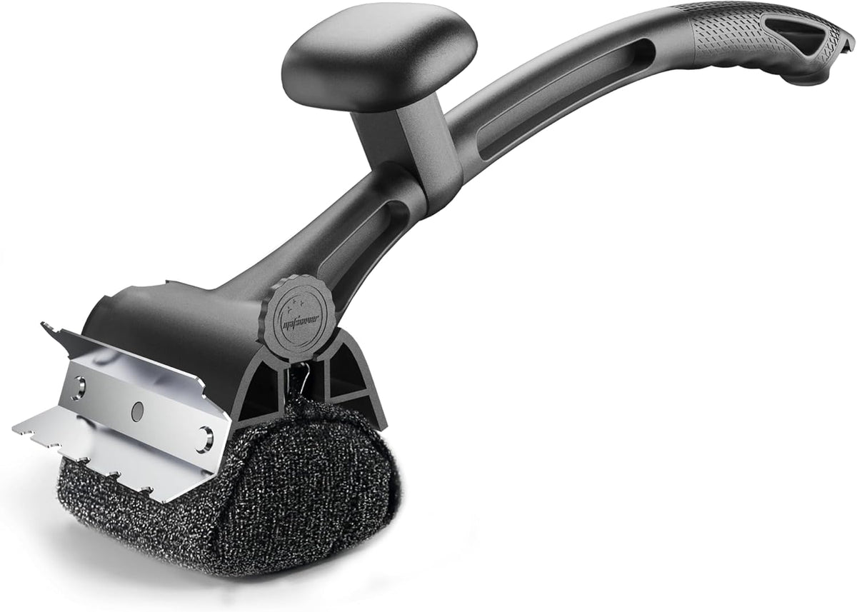 Grill Brush for Outdoor BBQ - Replaceable Bristle Free Heading + Reinforced Scraper - Safe BBQ Accessories for Porcelain/Gas/Charcoal/Smoker/Cast Iron Grill - Cleaning Brush(Black)