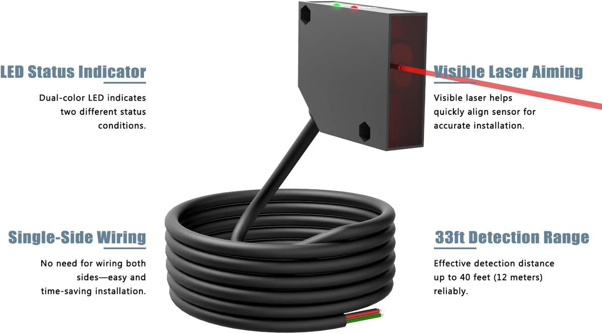Blütezeit 1100lb Sliding Gate Opener with 40ft Visible Red Beam Photoelectric Sensor | Chain Drive Motor with 2 Remotes, 16.4ft Chains & Reflector Switch