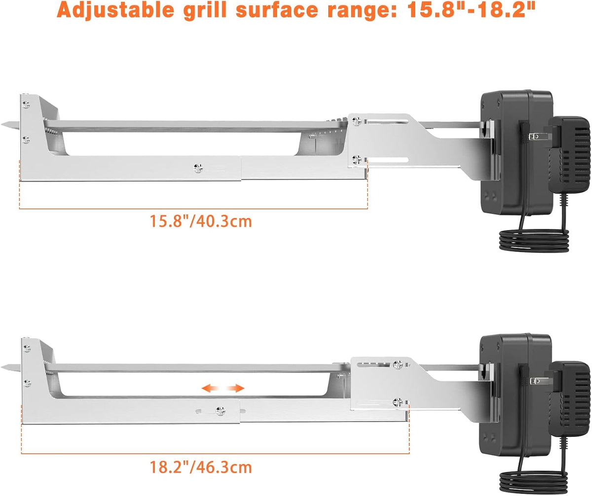 only fire Stainless Steel Electric Skewer Turner, Rotated Grilling Rack Shish Kabob Set with 7 Skewers and Dual-Purpose Rotisserie Motor