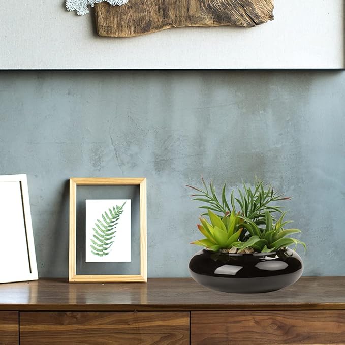 Hollyone Large Artificial Succulents Plants Faux Succulents in Pots Fake Succulent Potted Plants with Black Ceramic Pot for Home Decor Office Desk Bathroom Living Room Indoor & Outdoor Decorations